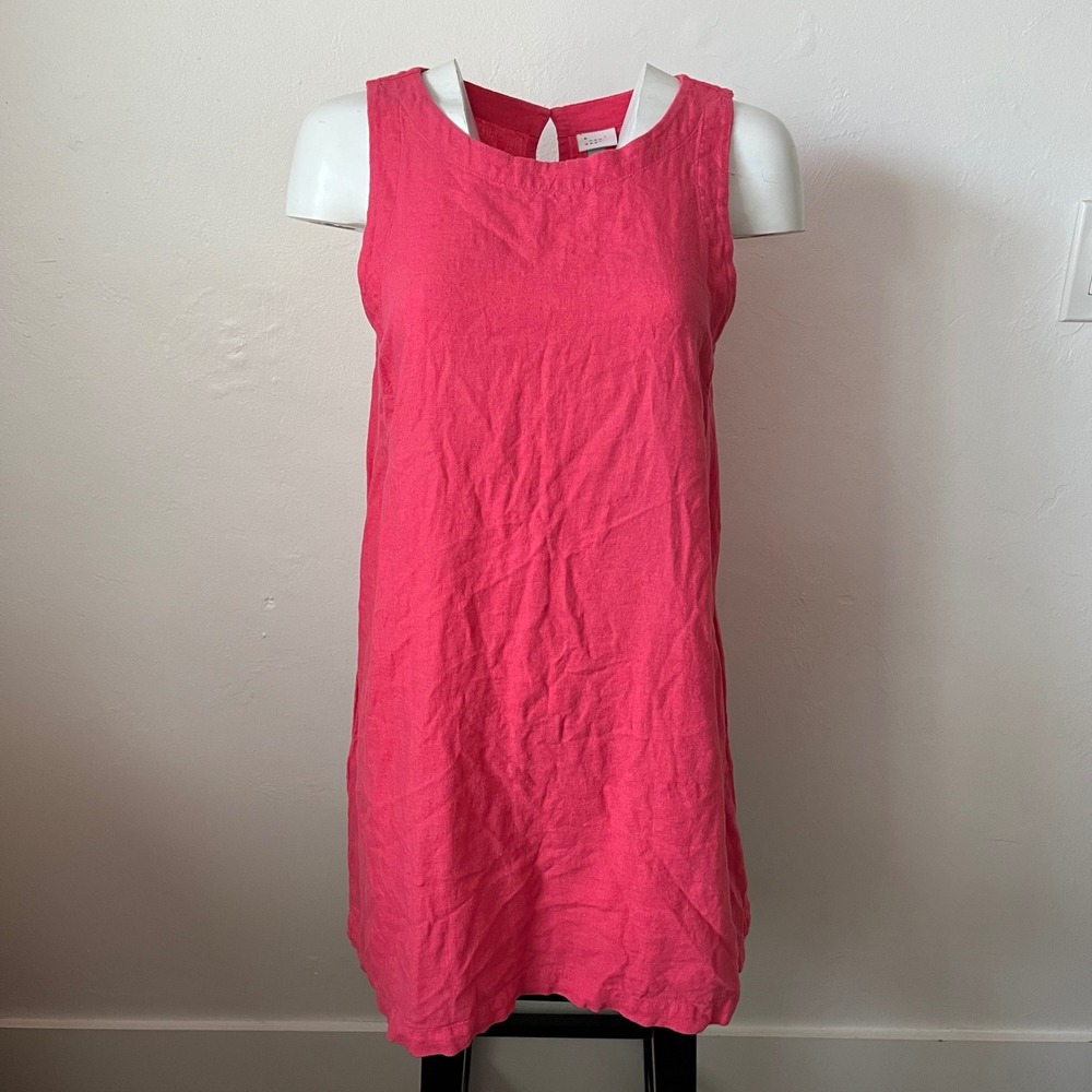 A New Day Womens Pink Linen Blend Sleeveless Shift Dress Size L Keyhole Back